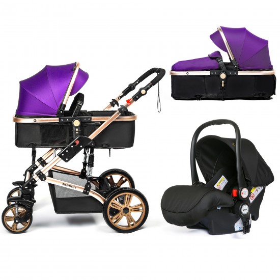 Teknum 3 in 1 Pram stroller - Purple + Infant Car Seat