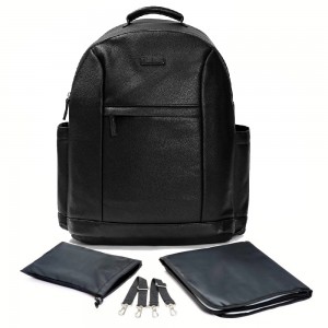 Black leather store backpack diaper bag