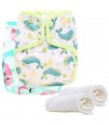 Little Story - Reusable Diapers and Inserts- Set of 2 - Flamingo Dolphin