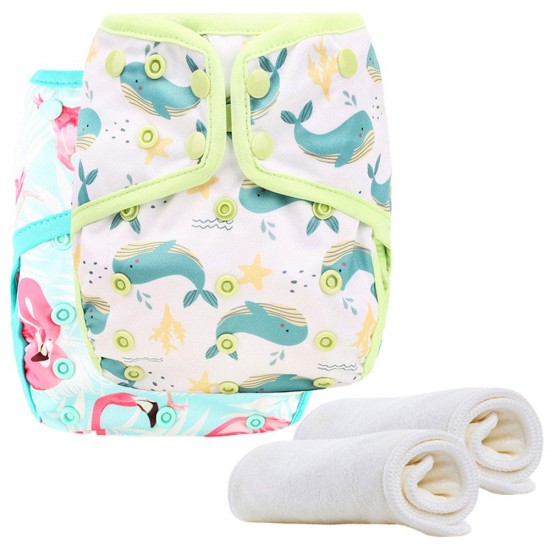 Little Story - Reusable Diapers and Inserts- Set of 2 - Flamingo Dolphin