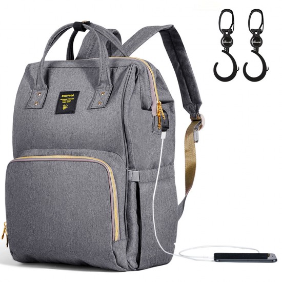 Sunveno Diaper Bag with USB - Grey + Hooks