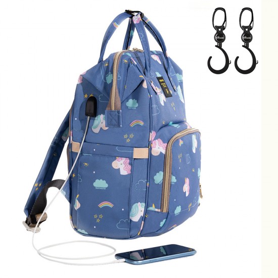 Sunveno Diaper Bag with USB - Unicorn Blue + Hooks