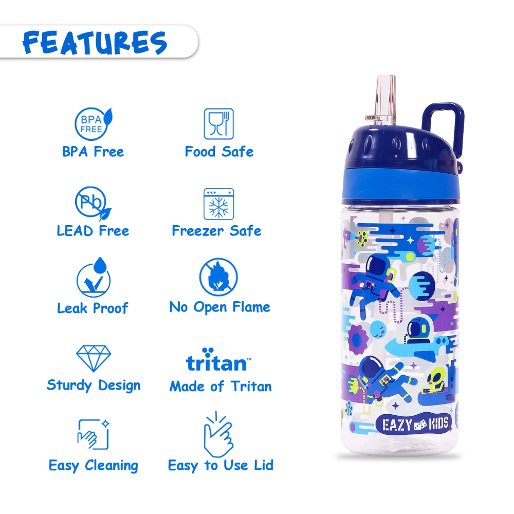 Eazy Kids Lunch Box Set and Tritan Water Bottle w/ Carry handle, Astronauts  - Blue, 420ml