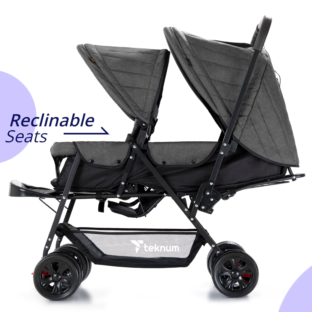 Teknum Double Stroller + Elite Diaper Bag Combo - Dark Grey