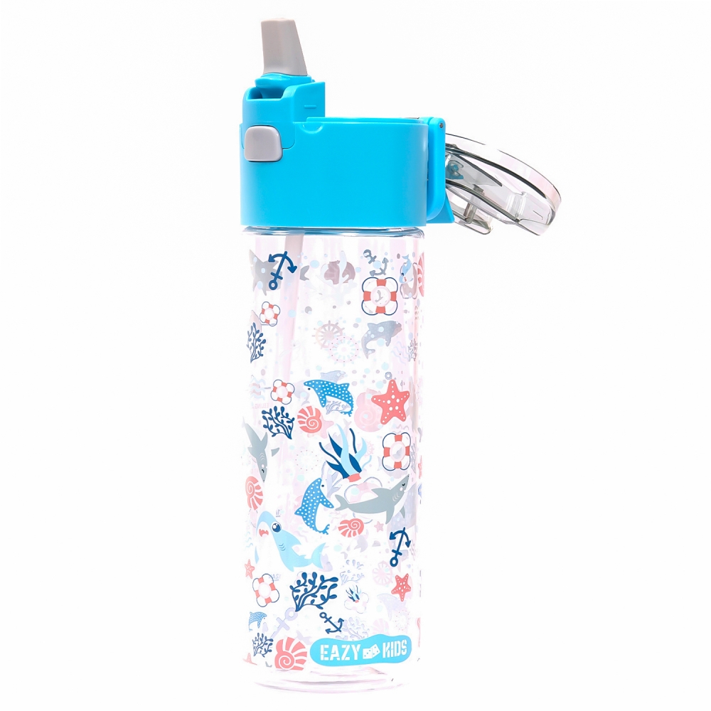 Eazy Kids Tritan Water Bottle w/ Snack Box, Shark  - Blue, 450ml